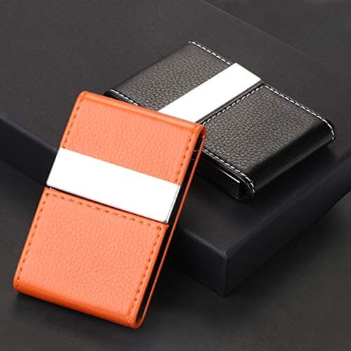flintronic Business Card Holder | PU Leather Credit Card Holder, Slim Stainless Steel ID Case for Men/Women | Double Open Magnetic Buckle Keep Your Business Name Cards Clean (Black) — view 6