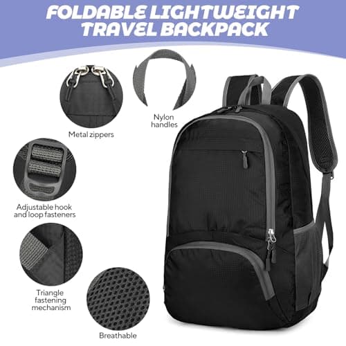Foldable Backpack Lightweight - 30L Waterproof Small Rucksack Packable Daypack for Travelling, Durable Ultralight Packable Practical Gifts Walking Backpack for Women Men Outdoor Camping (Large) — view 3
