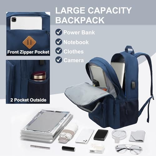 KEOFID Light Weight Travel backpack for Men and Women, Backpack for Work, Large School Bag for College, Water Resistent(NAVY BLUE) — view 3