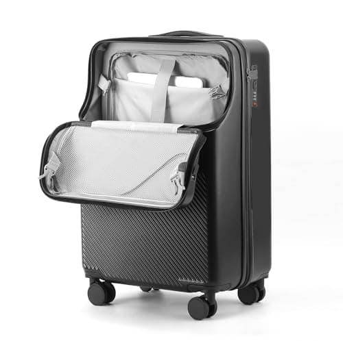 20 Inch Carry On Luggage with Cup Holder,Front Opening Suitcase Cabin Size