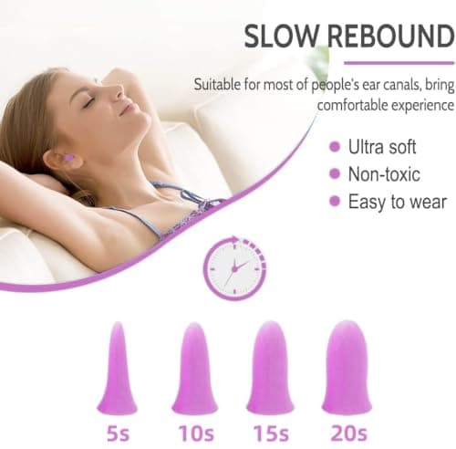 30 Pairs Ultra Soft Foam Ear Plugs, 36dB SNR Noise Reduction Earplugs for Sleeping Hearing Protection Travel Shooting Work Concentration Construction Site, Purple — view 5