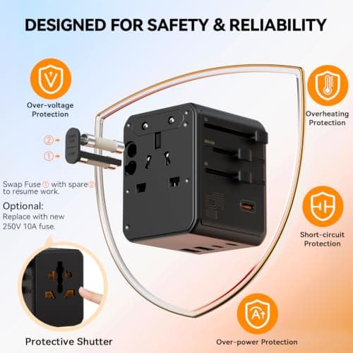 Auxmir Universal Travel Adapter Worldwide, 45W Fast Charging, USB-C & USB-A — view 2