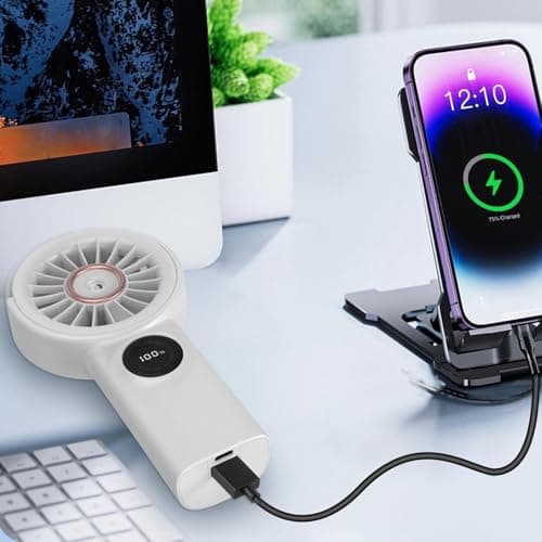 Portable Fan, ABS Quiet Handheld Cooling with Digital Screen | USB Rechargeable, 100 Speed Settings, Water Mist | Personal Fan for Office Desk Bedroom School Travel, Summer es-sential — view 5