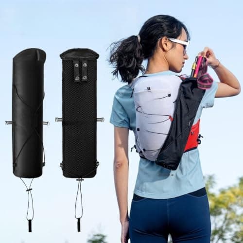 Compact Walking Pole Holder Bag for Nordic Poles - Water Resistant Nylon Sleeve with Secure Fit for Running Vests and Travel(Black) — view 4