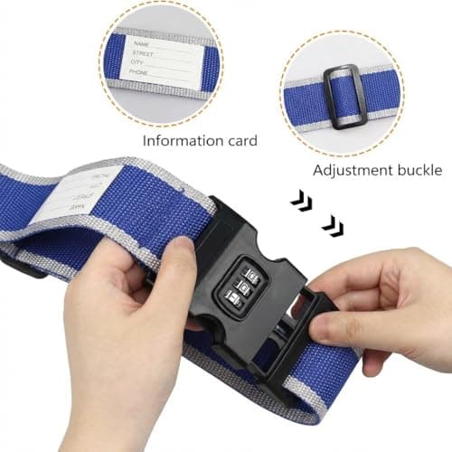 StoneMaxi Adjustable Luggage Straps With Locks 3 Digit Combination Lock Multi-Colour Travel Suitcase Straps Security Password Lock Travel Accessories Suitcase Belt (Blue - Grey) — view 4