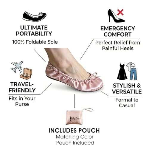Women's Foldable Flats – Portable Ballet Slippers Shoes for Travel, Wedding – Fits in Purse (S, Rose Gold) — view 4