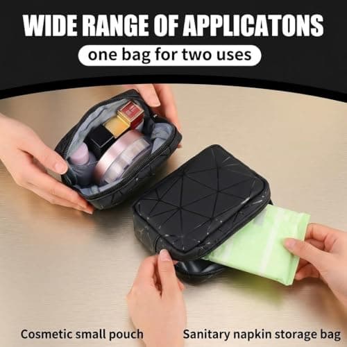 YUNTRUN 2 Pcs Period Bag, Sanitary Pad Storage Bag, Leather Sanitary Pad Storage Bag with Zipper, Compact & Waterproof Travel Organiser for Teens & Women — view 4