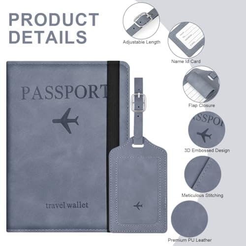APXEL Passport Cover and Suitcase Tag Set, PU Leather Passport Covers — view 3