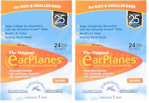 EarPlanes Original Earplugs for Children/Smaller Ears, Pressure Filtering Protection for Airplane Travel (1 Pair) (Pack of 2)