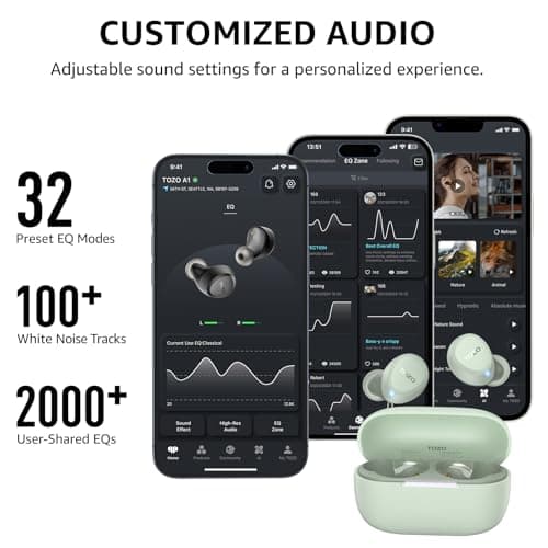 TOZO A1 Wireless Earbuds, Bluetooth 5.3 Earphones, Support APP EQ Setting, 32H Long Playtime, Ear Buds with HiFi Stereo Sound, Light-Weight Wireless Earphones, IPX5 Waterproof — view 5