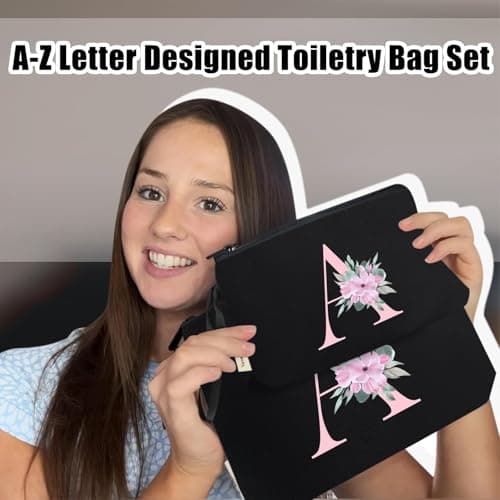 Vavabox 2Pcs Initial Toiletry Bags Set Birthday Gifts for Women (A, Black) — view 6
