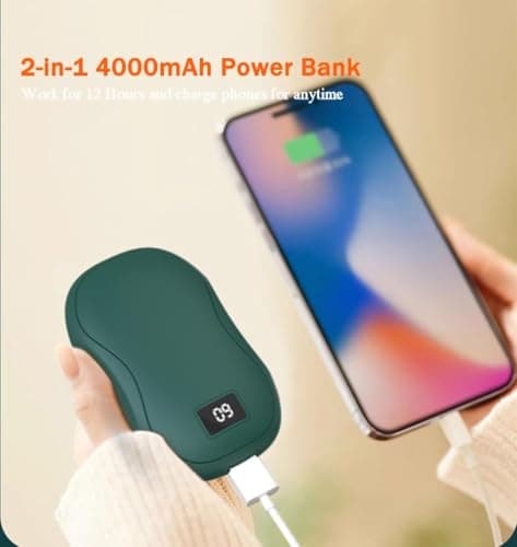 Hand Warmers Rechargeable, Electric HandWarmers, 2 in1 Reusable Electric Portable Pocket Heater USB 4000mAh Power Bank, 3 Levels Heat, Great for Women/Man, Raynauds, Outdoor, Camping, Hiking (Green) — view 4