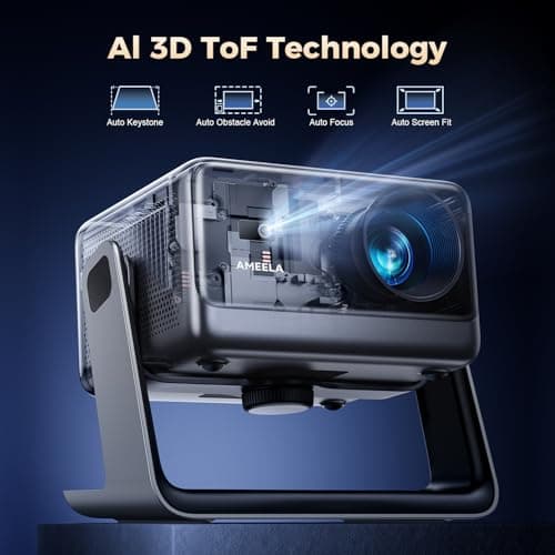 Smart 4K Projector【Netflix Included & Dolby Audio】Auto Focus & Keystone, AMEELA 30000 Lumens Portable Projector with WiFi and Bluetooth, 100,000+ Apps for Bedroom/Home/Outdoor — view 4