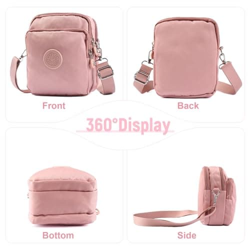 Pinboov Pink Small Cross Body Bag Women,Multi Pocket Shoulder Bags — view 4