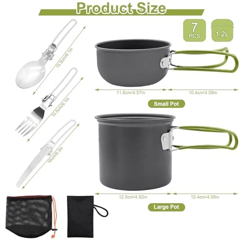 Camping Cooking Set, 6 pcs Cookware With Foldable Knife, Fork and Spoon, Portable Pots and Pans, Cooking Pot for Hiking, Fishing, Outdoor Barbeque — view 2