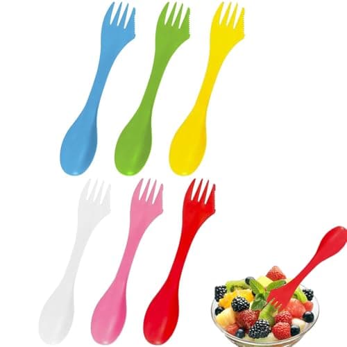 6 Pack Spork 3-in-1 Camping Cutlery Set Reusable Spoon Fork Knife Portable Travel Utensils BPA Free Lightweight Plastic Outdoor Picnic Hiking Backpacking Accessories for Adults Kids
