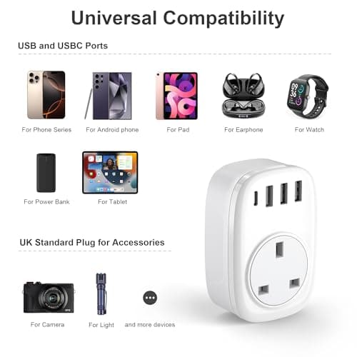 UK to European Plug Adaptor - UK to EU Plug Adapter Euro Europe European Schuko USB C Travel Charger with USBC Type C for France Germany Spain Turkey Greece Poland Iceland Russia (Type E/F) Tusreda — view 6