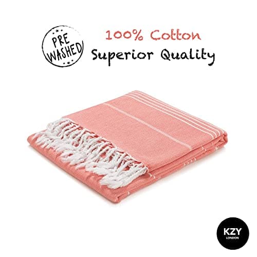 KZY LONDON Beach Towel - Large Turkish Beach Towels for Camping, Swimming, Bath, Gym, Picnic - Quick Dry, Super Absorbent, Lightweight, Compact Cotton Hammam Towels for Adults, Men, Kids (Coral) — view 2