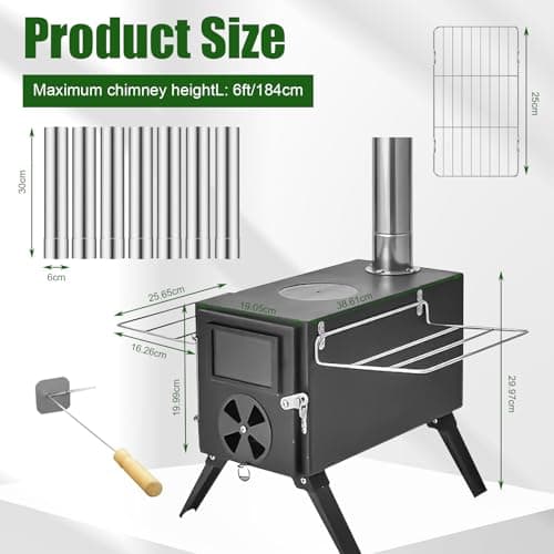 Qivine Portable Tent Camping Stove, Foldable Camping Wood Stove, Neat & Compact Hot Tent Stove with Chimney, No Smoke Leakage & Easy to Install for Camping Heating Cooking Ice Fishing — view 3