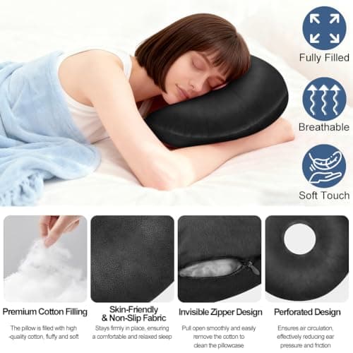 AOOSA Piercing Pillow, Black Ear Piercing Pillow for Side Sleepers — view 3