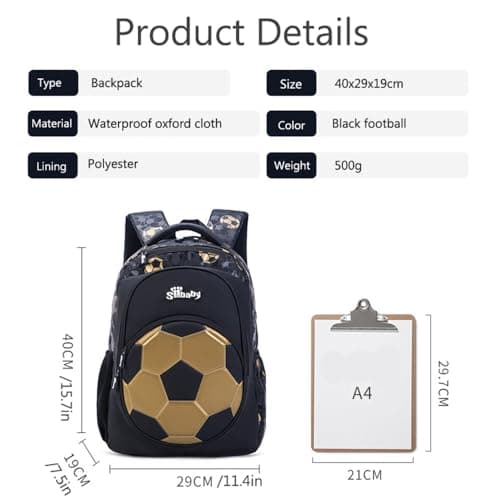 Morbuy Kids School Backpack Boys Girls, Football Print Black Travel School Bags, Laptop Backpack for Teenage Men Womens Lightweight Water Resistant Bookbag College Daypack (Gold Football) — view 3
