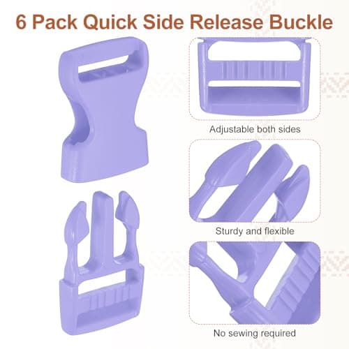 PATIKIL 6 Pcs 1" Quick Side Release Buckle Plastic Buckle Clip Light Purple — view 3