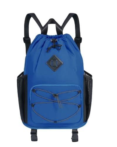 WANDF Drawstring Gym Bag Swim Bag with Removable Wet Pocket, Sandproof Beach Backpack with Compression Strap for Mat for Pool, Travel, Workout Gear (Navy Blue)