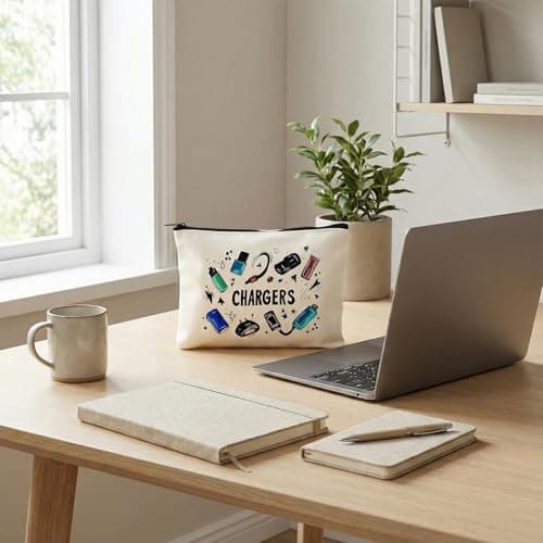 Canvas Charger Organiser Pouch with Zipper Closure - Rectangular Water-Resistant Storage Bag for Electronic Accessories, Portable Cord Holder Case for Travel and Commuting — view 4