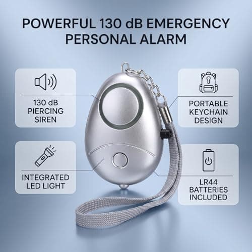 Tosuny Personal Security Alarm 130dB Emergency Self Defense (Silver) — view 3