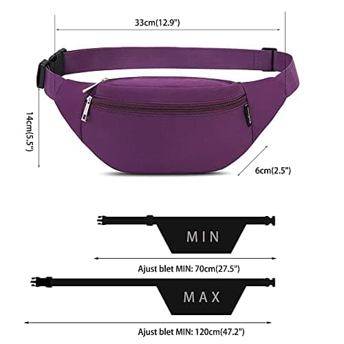 Bumbags and Fanny Packs for Men Women Hiking Running Travel Waterproof Waist Bag Walking Dog Outdoor Sport for Ladies Boys Purple — view 5