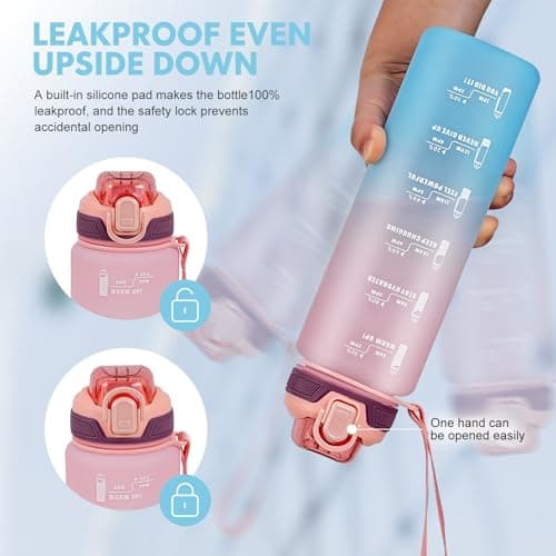 SEASEVEN Sports 1L Water Bottle with Straw for Gym,Office(Pink-Blue) — view 4