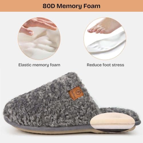EverFoams Women's Fuzzy Slippers Memory Foam Warm Shoes Light Grey, 9-10 UK — view 4