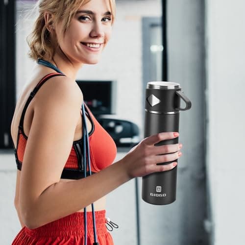 Vacuum Insulated Flask 700ml/23.6oz Stainless Steel Thermo Bottle with Cup for Coffee Water Hot and Cold Drink Flasks.(Black,Set) — view 6