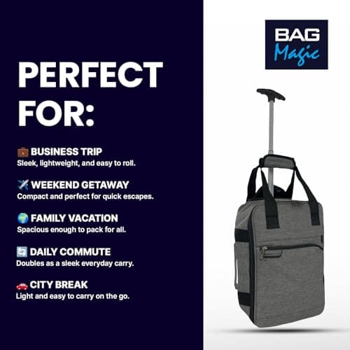 Bordlite RyanAir Approved Cabin Holdall on Wheels, Extendable Handle, Multi Pocket Twill Travel Bag - 40x25x20cm - Grey — view 4