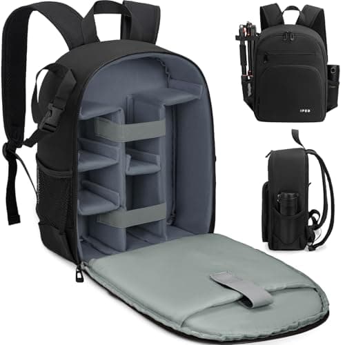 IPEB DSLR Camera Backpack with Tripod Holder & Laptop Compartment, Water Resistant Travel Backpack for Photographers