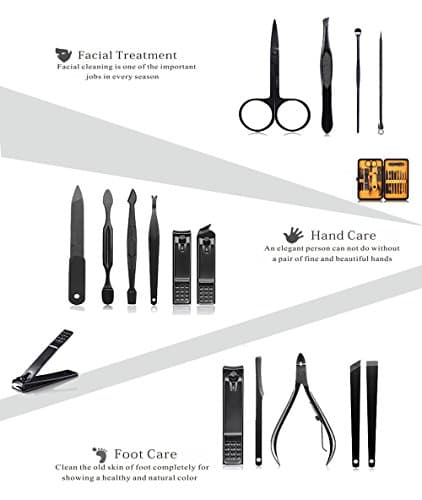 Manicure Set 15pcs Nail Clipper Kit Professional Grooming Kit, Black/Yellow — view 3