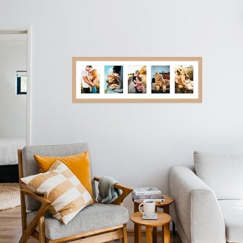 Oak Multi Photo Frame - Holds 5 x 6x4 Pictures, Family Collage Picture Frame for Wall Display, 8x26 Panoramic Frame Size, Pack of 1 — view 4