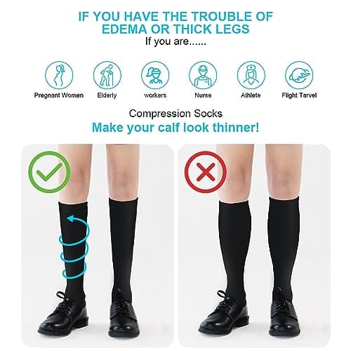 ACWOO Compression Socks for Women & Men (15-20mmHg), 2 Pairs Flight Socks, Graduated Stockings Support, Travel Socks Compression Stockings for Sports, Flying, Maternity Pregnancy, Nurses, Running — view 3