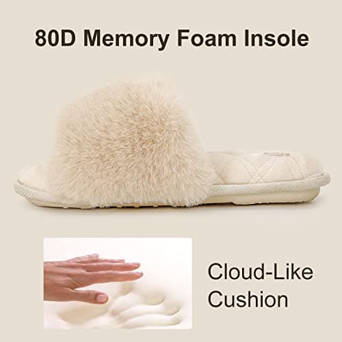 LongBay Women Summer Slippers Open Toe Memory Foam Ladies Sliders Beige,3-4 — view 5