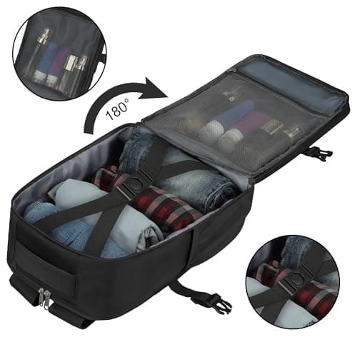 For Ryanair Cabin Bags 40x30x20 Travel Backpack Cabin Size Underseat Anti Theft Cabin Backpack, 24L Carry On Bag Hand Luggage Rucksack for Men and Women Airplanes Flight, Fit 14 inch Laptop (black) — view 3