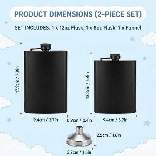 2 Pack Stainless Steel Flasks for Outdoor Activities, Includes 8 Ounce and 12 Ounce Black Flasks Hip Flasks, Portable Drinking Containers for Camping and Hiking — view 2