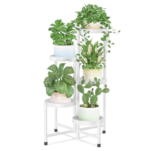 iDavosic.ly Plant Stand Indoor Outdoor, 5 Tier Metal Corner Shelf, White