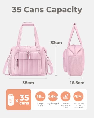 Puffer Cooler Bag 35 Cans Insulated Soft Cooler for Women Lightweight Ice Chest Leakproof & Portable Lunch Coolers for Picnic, Beach, Camping, Work, Travel, Trip (Pink) — view 2