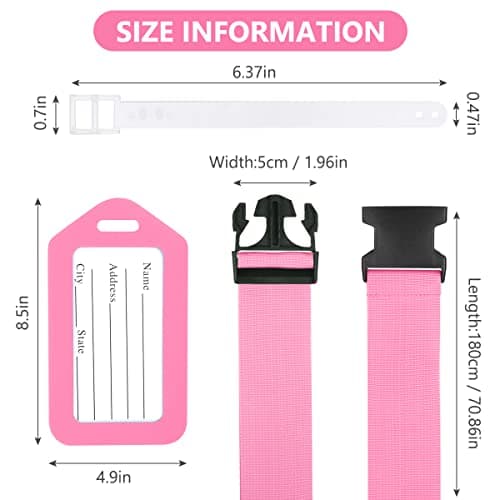 Luggage Straps, 4 Pack Suitcase Straps with Luggage Tags, Adjustable Bag Straps with Quick Release Buckle, Non-Slip Security Belts Travel Accessories for All Suitcase Baggage(Blue & Pink) — view 2