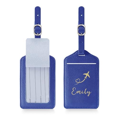 Personalised Luggage Tags Custom Luggage Tags for Suitcases Engraved Leather Suitcase Tags Luggage Tag Personalised Luggage Labels Baggage Tags for Suitcases Backpacks Travel (Blue-1)
