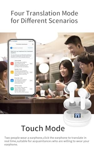 B11 Language Translator Earbuds, BT5.0 Noise Cancelling, 74 Languages 70 Accents, Digital Display, Smart Translation Device with APP, White — view 3