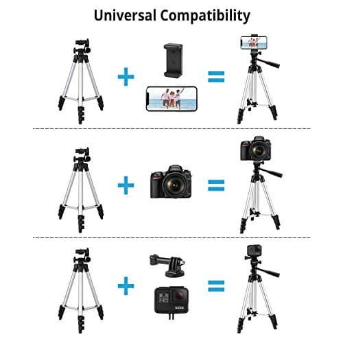 Phone Tripod,LINKCOOL 42" Aluminum Lightweight Portable Camera Tripod for iPhone/Samsung/Smartphone/Action Camera/DSLR Camera with Phone Holder & Wireless Bluetooth Control Remote (Silver) — view 2