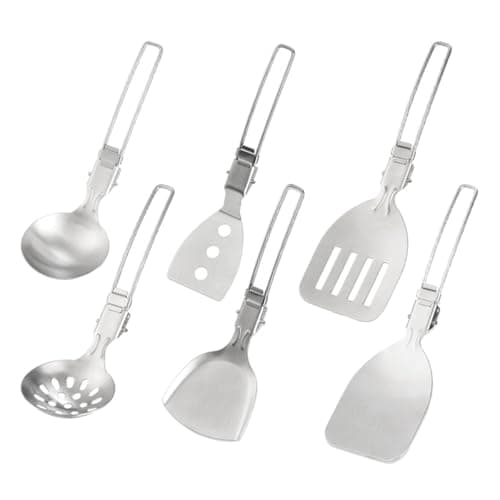 Gutol 6-Pack 304 Stainless Steel Camping Cooking Utensil Set – Portable Foldable Outdoor Kitchen Gear for Camping
