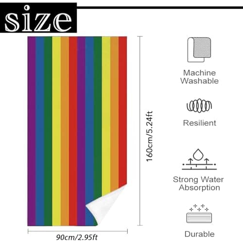 Large Quick Dry Microfibre Beach Bath Towel for Adult,160x90cm Rainbow Sand Free Beach Towel with Bag,Lightweight Gym Yoga Sports Swimming Towel,Compact Travel Summer Beach Towel for Women Men — view 2