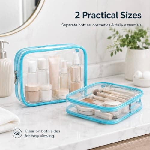 Clear PVC Travel Pouches for Toiletries, Navy Trim, Zip Closure, 2-Pack — view 3